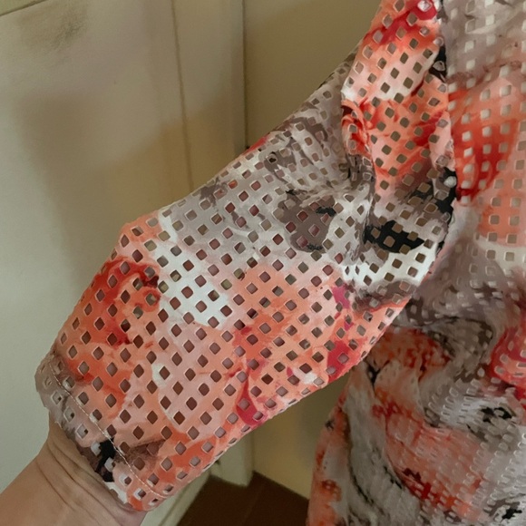 SANDRA Darren sheath Dress Sz 16 mesh floral print short Sleeve white peach gray - Picture 5 of 12